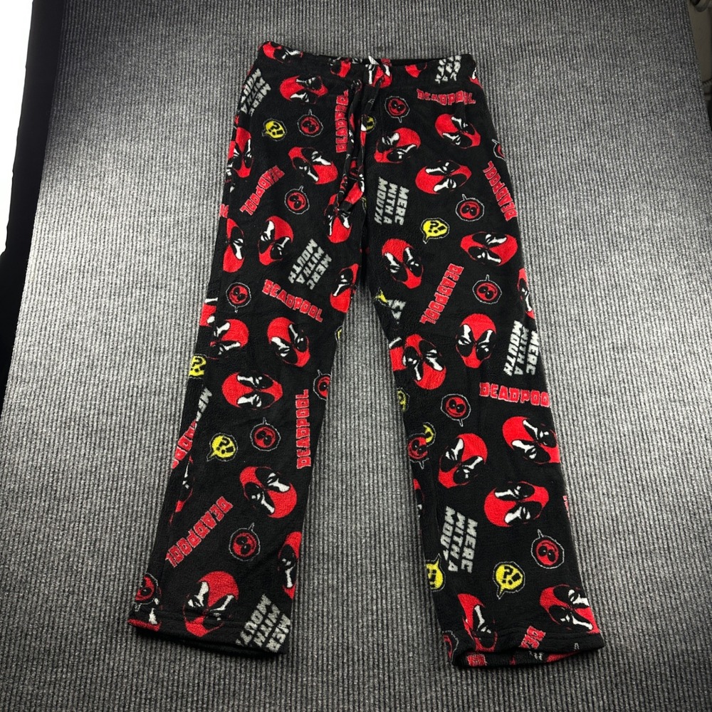 Marvel Deadpool Pajama Pants Mens Large Black Fleece Merc With A Mouth Lounge